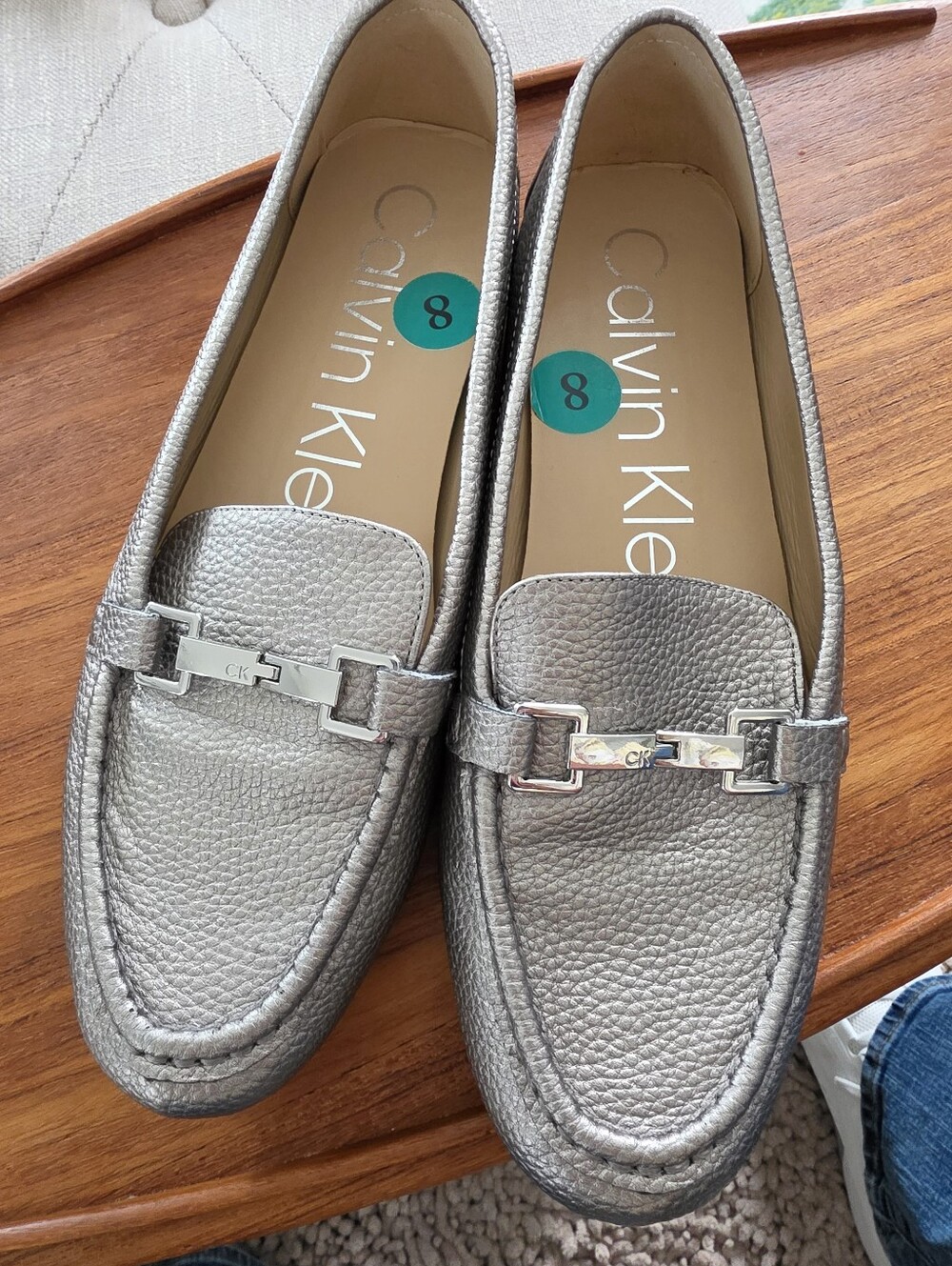 Calvin Klein 8M Loafers Like New Pewter/Gray. Silver Hardware.